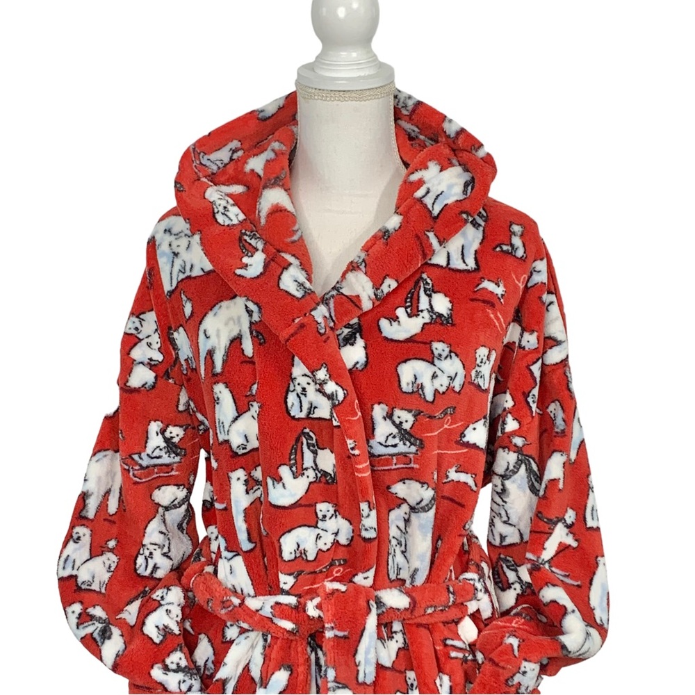 VERA BRADLEY Berry Merry Red Hooded Fleece Robe - Picture 2 of 9